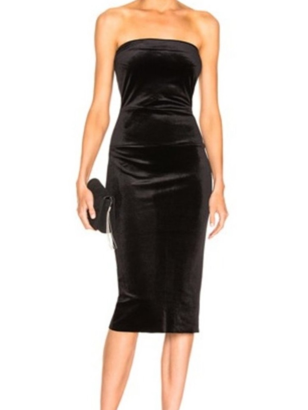 Norma Kamali Strapless Black Velvet Midi Dress